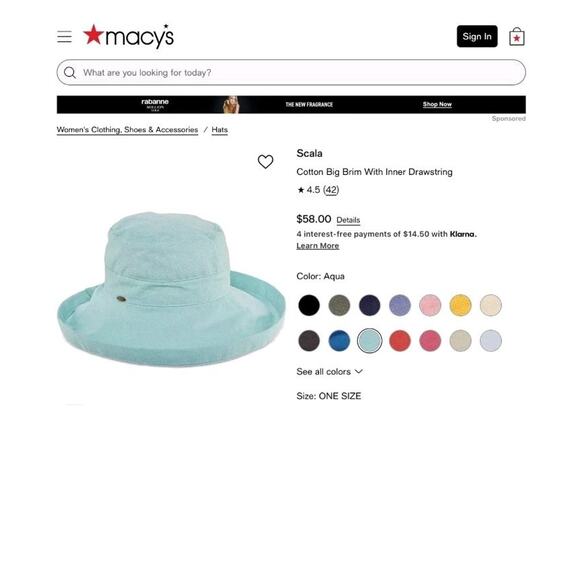 Scala Bucket Hat One Size White Sun Hat Beach Travel Drawstring Packable Cotton - Picture 11 of 11